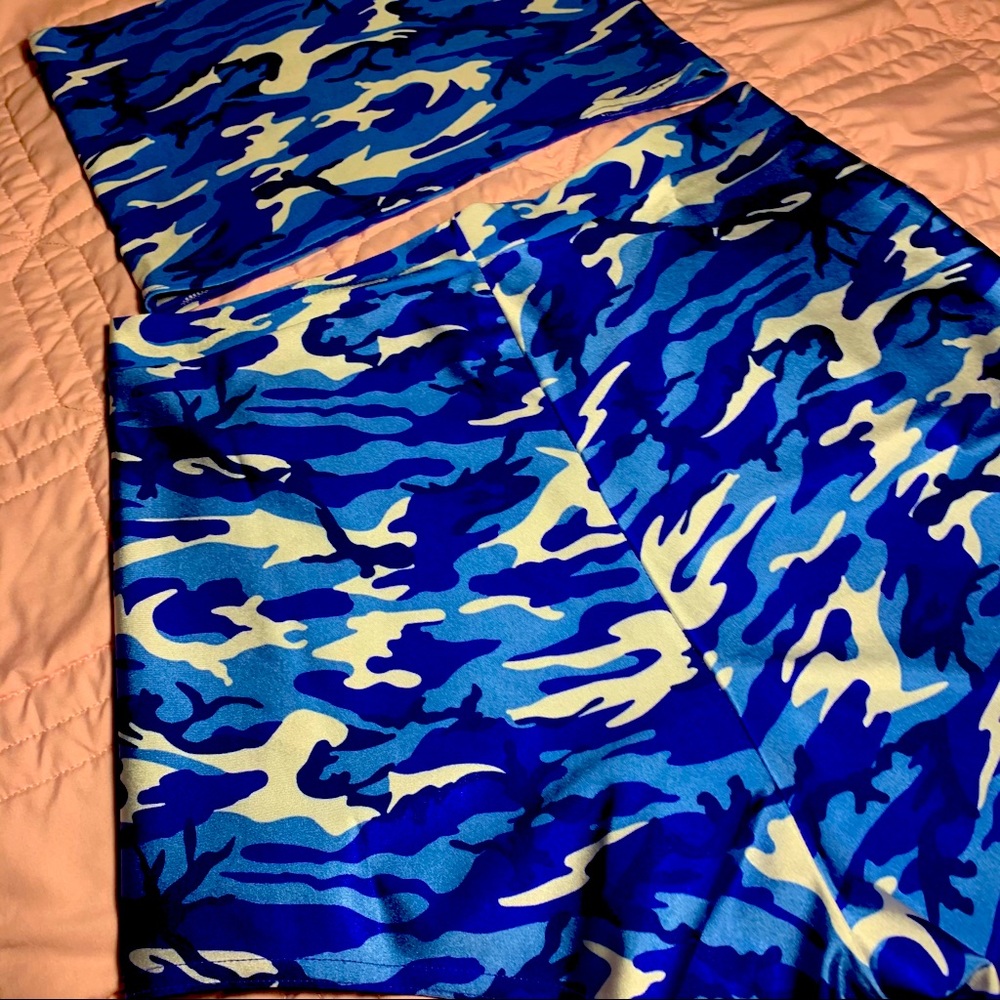 Blue white camo print two piece set